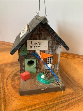 Handmade Rustic Golf Themed Wooden Birdhouse Outdoor Garden Decor